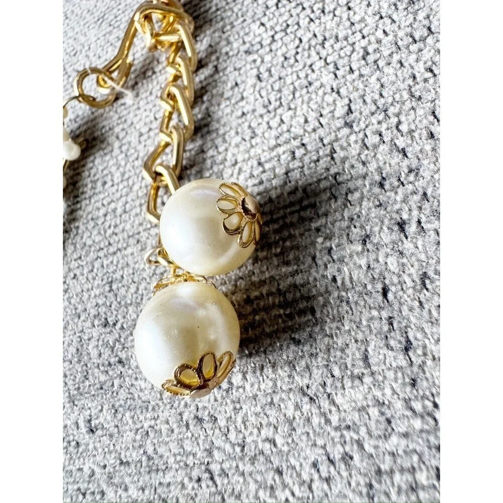 Vintage Y2K Faux Pearl Beaded Belt Gold Chain  Pearl Drop Charm fits small med